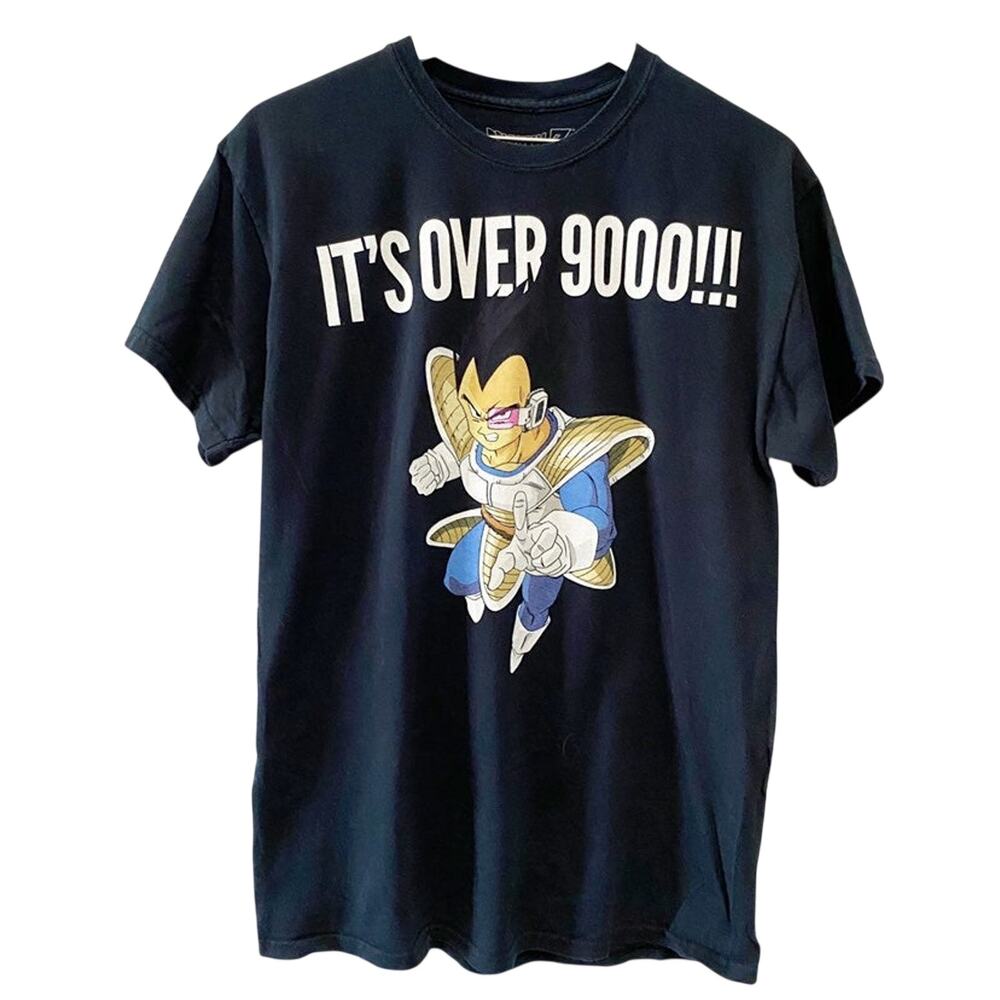 DRAGON BALL Z Shirt Its Over 9000 Vegeta Anime Graphic Tee Black Medium